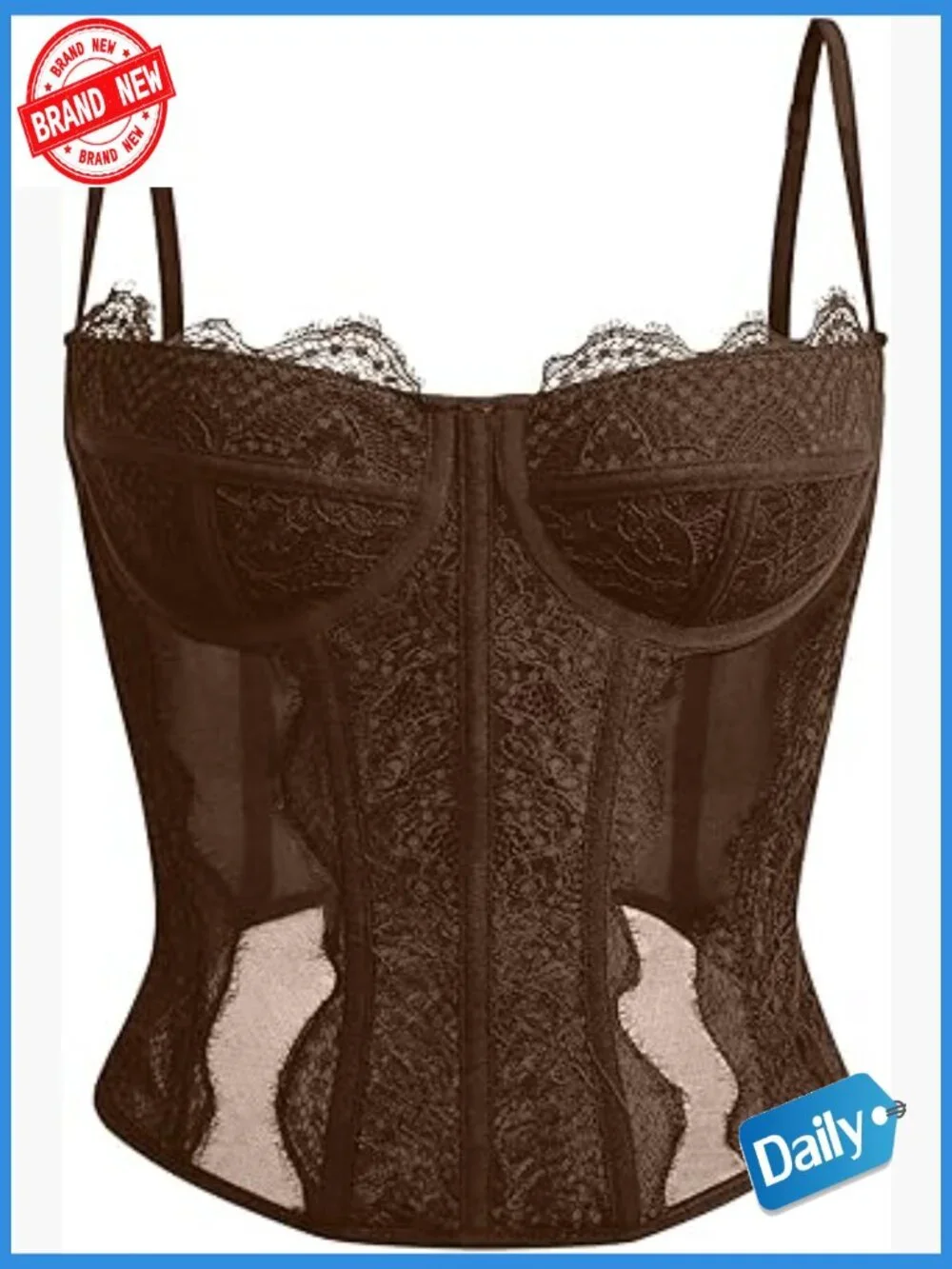 Lace Mesh Corset Crop Top Bustier Spaghetti Strap Cute Party Going Out Style
